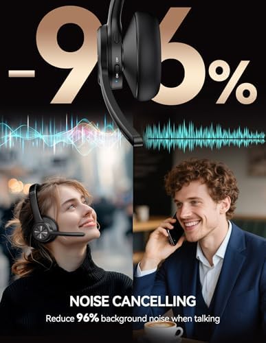 TECKNET Trucker Bluetooth Headset, Wireless Headset with Mic for Work, V5.2 Bluetooth Headphones with AI Noise Cancelling Microphone, 60H Battery, On-Ear Headphones for Call Center, Office, Drivers - Image 2