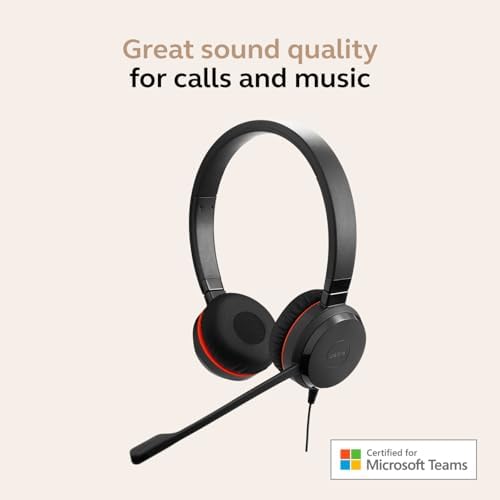 Jabra Evolve 20 SE Wired Dual-Ear Headset with Microphone for Work, USB-A and USB-C Wired Headphones, Microsoft Teams Certified, On-Ear Comfort, Connects to Laptops, iPhone & Android Devices - Image 3