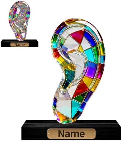 Personalized Acrylic Human Ear Decoration Stained Glass Style Colorful Figurine with Custom Name Plate Anatomy Desktop Ornament Gifts for Audiologists Otolaryngologists Medical Students by Unknown