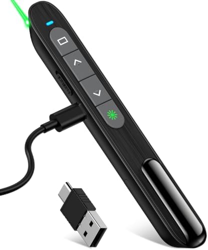 USB C Rechargeable Presentation Clicker with Green Light, Remote Clicker for Presentations Wireless Presenter Slide Changer PPT Advancer with Volume Control for Laptop Computer by DinoFire