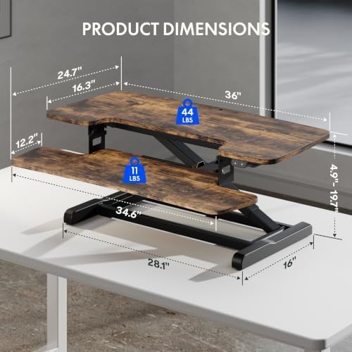 FLEXISPOT 36" Electric Standing Desk Converter, Rustic Color - Image 2