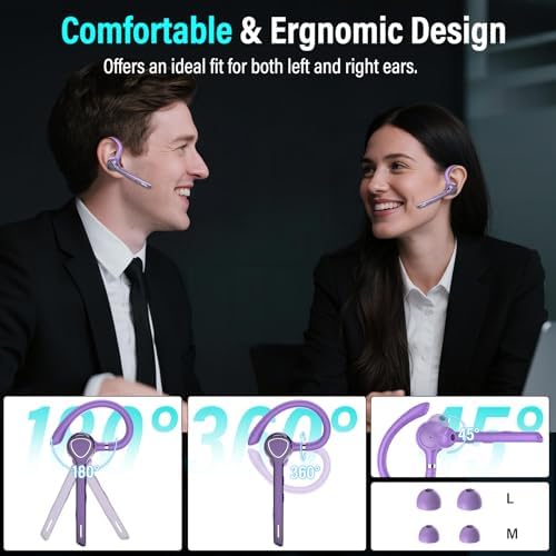 Bluetooth Headset, Single-Ear ENC Mic, Mute Button, 90H Hands-Free Earpiece - Image 7