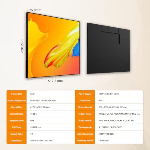33.3" Square Digital Signage Display, 1:1 Commercial Display - Image 2