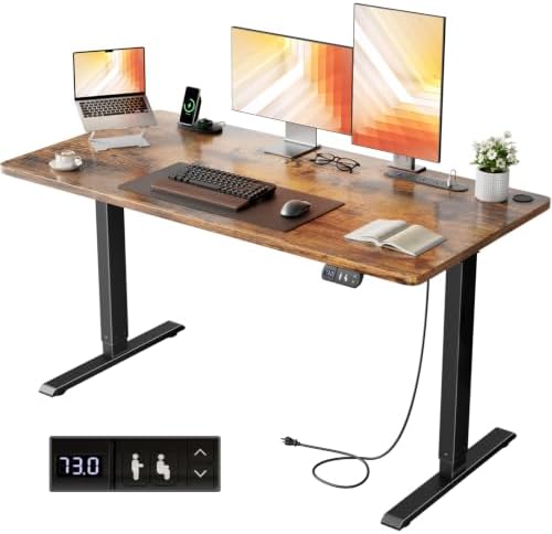 HLDIRECT 47" Electric Standing Desk with Power Outlets, Brown by HLDIRECT