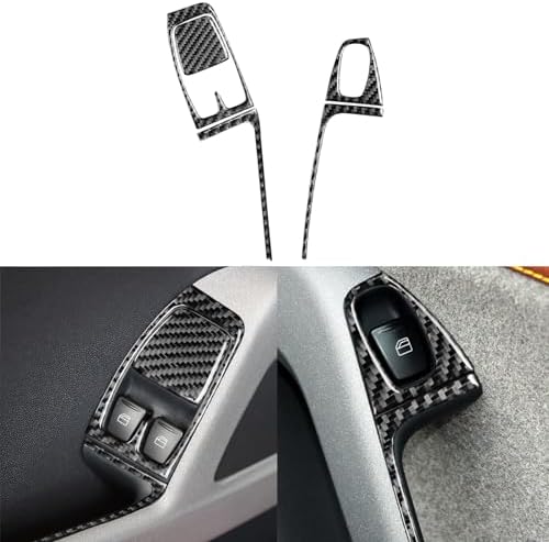 Real Black Carbon Fiber Car Window Lift Switch Control Panel Decoration Trim Sticker Compatible with Benz Smart Fortwo 2011 2012 2013 2014 2015 Auto Interior Accessories 5pcs-Type B - Image 2