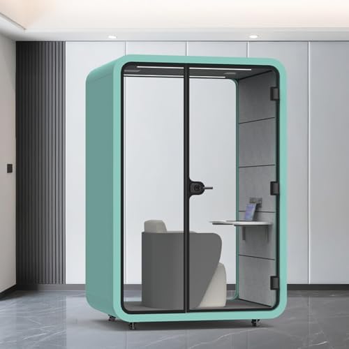 Quiet Meeting Pod with Acoustic Panels, Mobile Office Pod Booth, Built-in Ventilation System, Mobile Focus Room with Wheel&LED Lighting for Private Phone Calling(Green,150cm) by Unknown