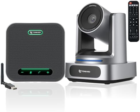 4K Conference Room Camera System, AI Auto-Tracking 4K PTZ Camera 3x Optical Zoom 92° Wide-Angle and Bluetooth Speakerphone 16.4FT Voice Pickup for Conferencing Worship Church Education Medical by TONGVEO
