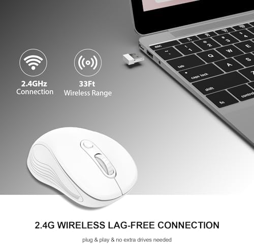 WisFox 2.4GHz Wireless Mouse for Laptop, Ergonomic 6-Button, White - Image 2