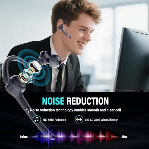 Bluetooth Headset, Single-Ear ENC Mic, Mute Button, 90H Hands-Free Earpiece - Image 6