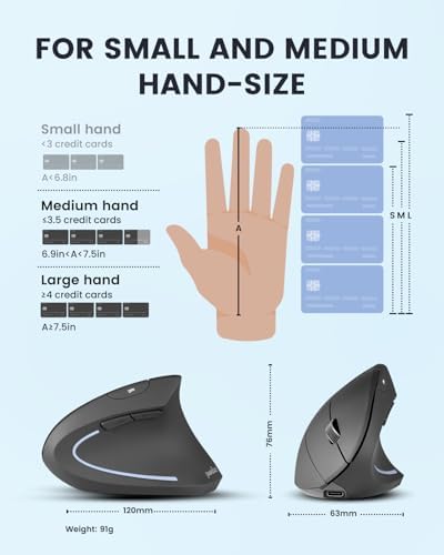 Perixx PERIMICE-813RX Wireless Rechargeable Vertical Mouse - Multi-Device spec - Duo Wired and Wireless Charging Feature -The Included Charger Compatible with iPhone, AirPods, and AirPods Pro - Image 7
