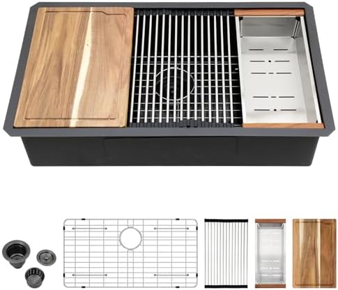 33 Inch Black Undermount Workstation Kitchen Sink with Accessories by Couoko