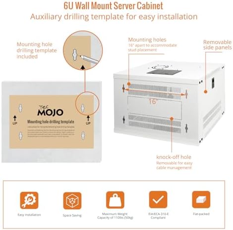 Tecmojo 6U Wall Mount Rack Network Cabinet for 19" IT Equipment,with Lockable Glass Door and Side Panels,Cooling Fan,17.7inch Depth,White - Image 5