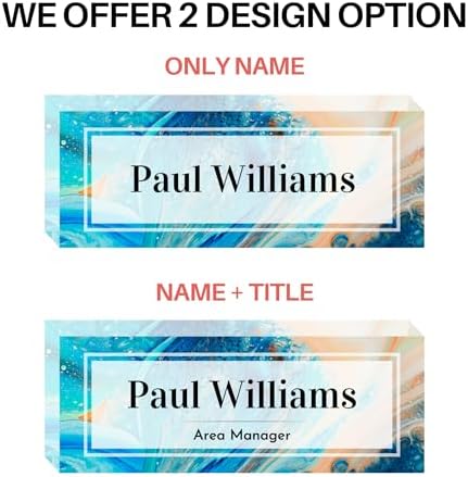 Customized Clear Acrylic Thick 8x3" Desk Name Plate Block with Personalized Logo - Professional Office Decor - Customized Acrylic Plate Gift for Teacher Co-workers (Blue-Beige Paint) - Image 3