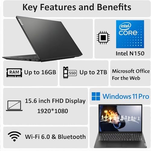 Lenovo 2026/2027 Latest Business Laptop with MS 365 for the Web, Intel Powerful Processor, 16GB DDR5 RAM, 756GB SSD Storage (500GB External), 15.6" FHD Display, Dolby Audio, HDMI, RJ-45,Windows 11 Pro - Image 2