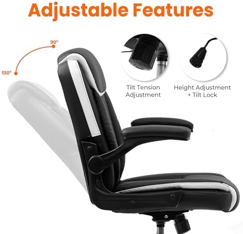 NEO CHAIR PU Leather Office Desk Chair with Adjustable Arms, Black White - Image 6
