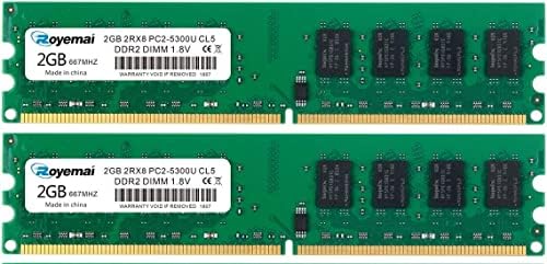 4G DDR2 667MHhz 2x2G PC2 5300 Udimm Desktop Memory Ram, DDR2-667U PC2-5300 2GB 1.8V CL5 240-pin 2Rx8 Non-ECC Unbuffered Desktop Computer RAM Memory Modules by DUOMEIQI
