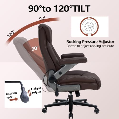 600lbs Big and Tall Office Chair with Lumbar Support 5 Way Adjustable Armrest Heavy Duty Ergonomic Office Chair Executive OfficeChair Extra Wide and Oversized (Brown) - Image 5