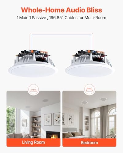VEVOR Bluetooth Ceiling Speakers, 8", in Ceiling & in-Wall Speaker System with Amplifier, 2-Way Flush Mount Speakers, for Damp Humid Placement, Home Theater, Living Room, or Covered Patio, 1 Pair - Image 6