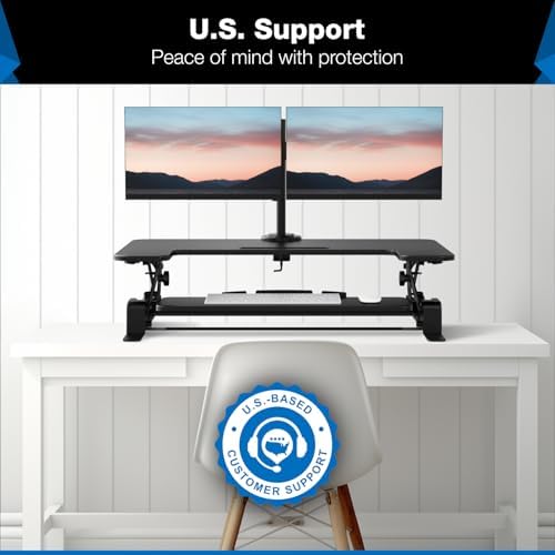 Mount-It! Standing Desk Converter Dual Monitor, 2 Screen Mounts Included, Height Adjustable Desk Riser in Black, Stand Up Desk Convertor Large 36" Wide, Sit Stand Convertor with Manual Lift Gas Spring - Image 3