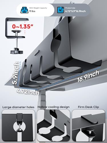 NODOCA No Drill Under Desk Cable Management Tray, 17'' Wire Management, Punch-Free Clamp on, Metal Cable Tray, Wire Organizer Under Desk, Under Desk Basket for Office and Home, Black(2 Packs) - Image 4