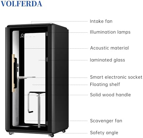 Soundproof Office Pod Booth, Quiet Meeting Pod with Acoustic Panels, Portable Modular Pod, Privacy Booth for Private Phone Calling, Single Person Workspace with Sound Isolation(Black) - Image 5