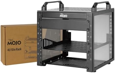 Tecmojo 4U Network Rack, 10 inch Mini Server Rack with 2 Side Translucent Panels & 2 Top Handles, 7.87 inch Deep, for 10 inch IT Equipment & A/V Devices, Black by Tecmojo