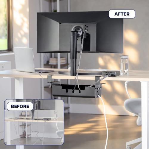 VIVO Black Clamp-On Flip-Open 19 in Cable Management Box, DESK-ACMB20-C - Image 2