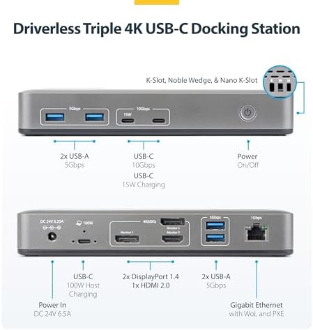StarTech Driverless USB-C Triple 4K Windows Dock, DisplayPort & HDMI, 100W - Image 2