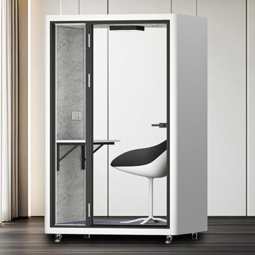 Office Pod Booth with Audio Privacy - Portable Soundproof Booth with White Modern Style,Outdoor Office Pod with Light,Ventilation,Socket for Study,Work,Singing Room,Telephone Booth(55.11IN) by X-Comfot