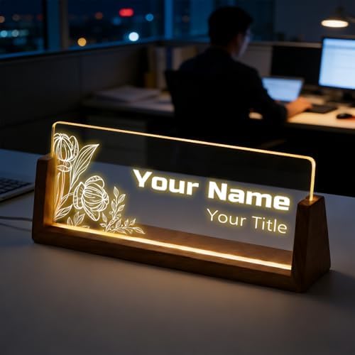 Custom Desk Name Plate,Light Up Acrylic Office Sign, Personalized Gift for Boss Coworker Teacher, Employee Appreciation Award, Home Office Decor by PersonalizedGifts