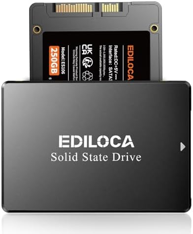 Ediloca 250GB SSD Internal Solid State Drive 2.5" SATA III 6Gb/s, 520MB/s Read Speed 3D TLC NAND, 250GB SATA SSD PC/Laptop Upgrade, Shock-Resistant & Drop-Proof(ES106) by EDILOCA
