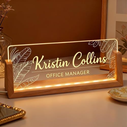 Personalized LED Name Plate for Desk, Light Up Acrylic Office Decor by Thryonix