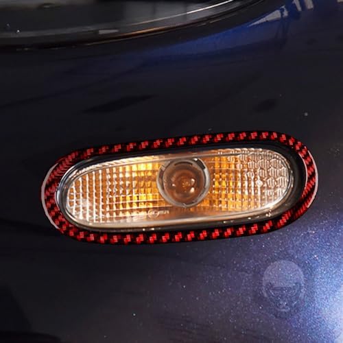 Real Soft Red Carbon Fiber Car Front Fog Lamp Indicator Light Panel Frame Trim Sticker Auto Exterior Decoration Accessories Compatible with Benz Smart 2016 2017 2018 2019 2020 2021 - Image 2