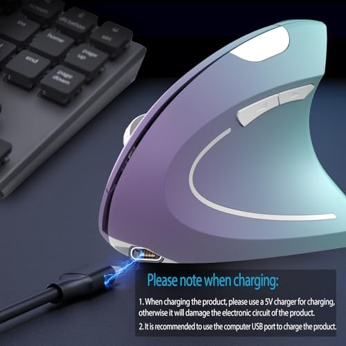 Vassink Ergonomic Wireless Rechargeable Mouse,USB A+TypeC(2in 1) Connection, 800/1200/1600 DPI, 6 Buttons,2.4GHz Carpal Tunnel Vertical Mice, for Laptop, Desktop,MacBook - Image 6