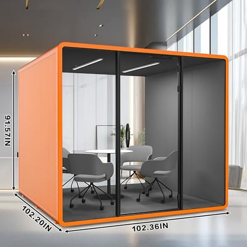 Office Sound Booth with Audio Privacy - Soundproof Booth Includes Unique Grey Interior,Soundproof Room Include Socket,Light,Door Handle& Orange Frame for Conference Room,Bedroom (Grey) - Image 2