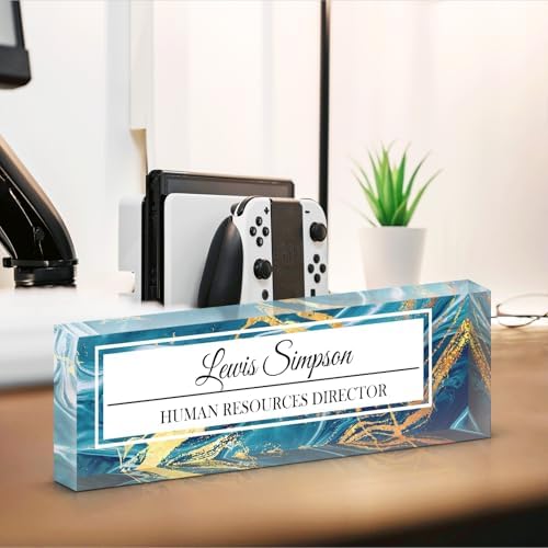 Custom Name Plate for Desk, Office Desk Double sided pattern Name Plate Personalized Office Desk Decor for Women and Men, Teacher Nurse Boss Employee Appreciation Gifts (Blue Marble, customization) - Image 6
