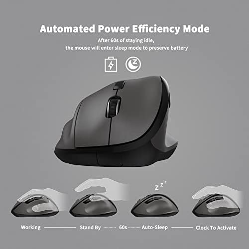 Ergonomic Wireless Mouse with USB Receiver for PC Computer, Laptop and Desktop, Ergo Vertical Mouse with Silent Clicks Long Battery Life, Up to 1600 DPI & 1 AA Battery Powered, Grey - Image 2