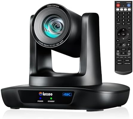 4K UHD PTZ Camera AI-Auto Tracking, 20X Optical Zoom, USB3.0/HDMI/LAN PoE, IP Live Streaming, PTZ Conference Room Camera for Church Services Education Conference Events, Work with YouTube OBS by iuZee-US