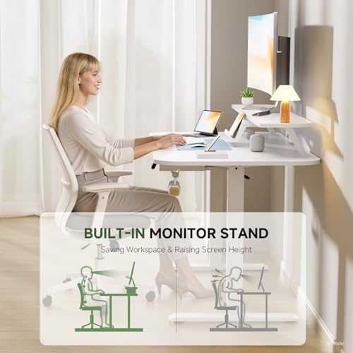 GTPLAYER Electric Standing Desk with Drawers, 48 x 24 Inches Height Adjustable Computer Desk with Monitor Stand, Laptop Stand, Sit Stand up Desk with Memory Preset for Home, Office, White - Image 6