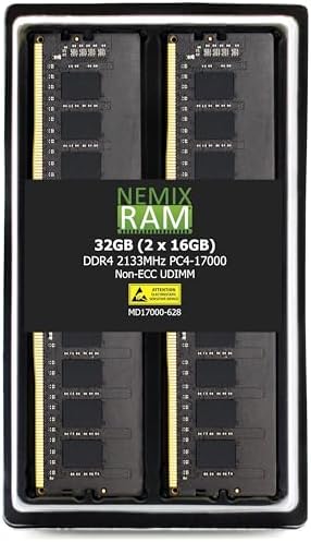 NEMIX RAM 32GB (2X16GB) DDR4 2133MHz PC4-17000 2Rx8 1.2V 288-PIN Non-ECC UDIMM Unbuffered Desktop Memory KIT by NEMIXRAM