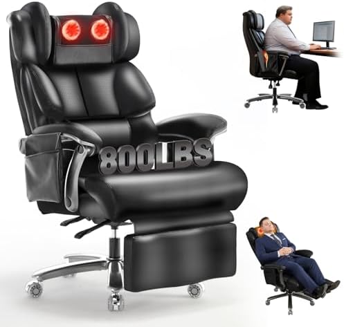 800LBS Massage Office Chair with Foot Rest & 8 Points Vibration Heat for Heavy People,Big and Tall Ergonomic Executive Reclining Desk Chairs for Home Office Managerial Use by home