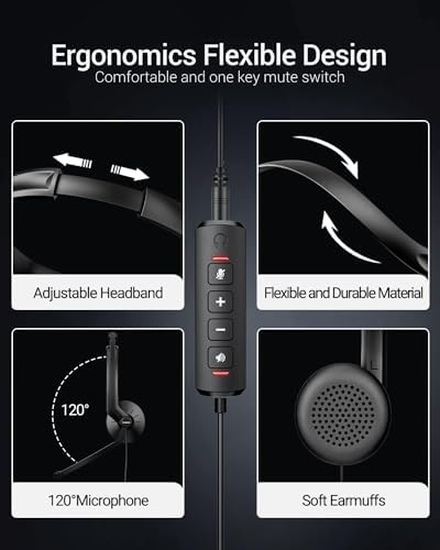 FEABASK USB Headphones with Microphone, Lightweight Wired PC Headset, Inline Mute for Home Office Online Class Zoom Skype(5pcs) - Image 5