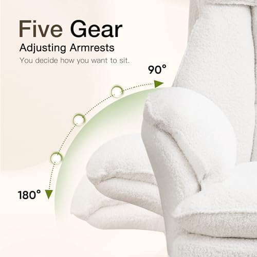 JOMEED Cloud Cross Legged Office Chair with Footrest,Flip Armrest,White - Image 4