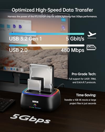 Dual Bay SATA Hard Drive Cloner Dock USB C 5Gbps | 2.5" 3.5" | 40TB - Image 2
