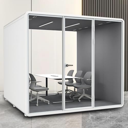 Office Sound Booth with Audio Privacy - Portable Soundproof Booth Includes White Frame with Curved Corners,Soundproof Room with Light,Fans, Magnetic Door Lock for Meeting Room (102.36IN) by X-Comfot