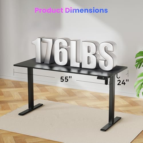 WALKINGDESK 55x24 Inches Height Adjustable Electric Standing Desk with 2 Hooks for Home Office, Ergonomic Sit Stand up Desk with Splice Board, Black - Image 3