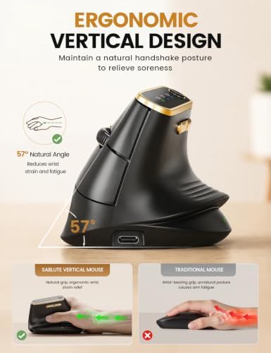SABLUTE MAM4 Ergonomic Wireless Vertical Mouse for Medium & Large Hands - Image 5