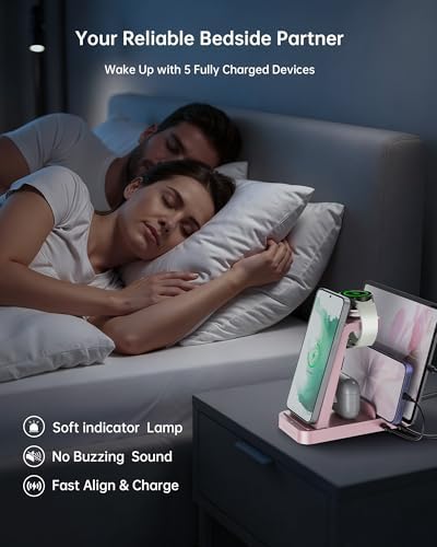 Wireless Charger for Samsung: 5 in 1 Samsung Wireless Charging Station for Galaxy S26Ultra/S25/S24, Charger Dock Stand for Galaxy Watch8/7/6/5, Android Charging Station for All USB-C Buds, Pink - Image 6