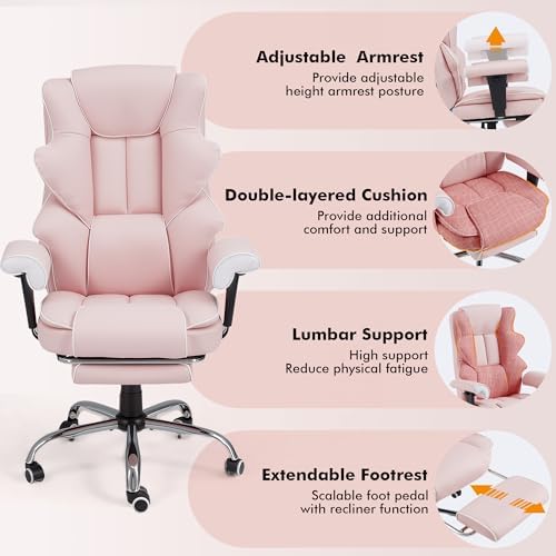 HOMREST Heated Massage Executive Office Chair with Foot Rest, Pink - Image 4
