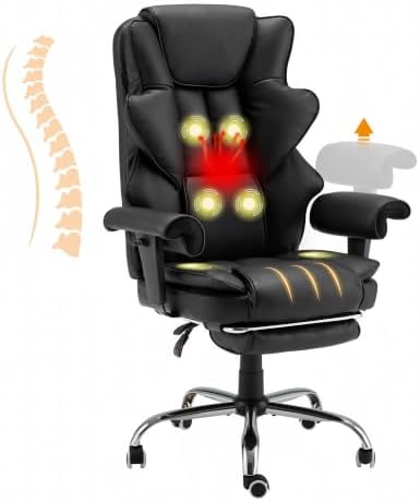 HOMREST Heated Massage Executive Office Chair with Foot Rest, Black by HOMREST